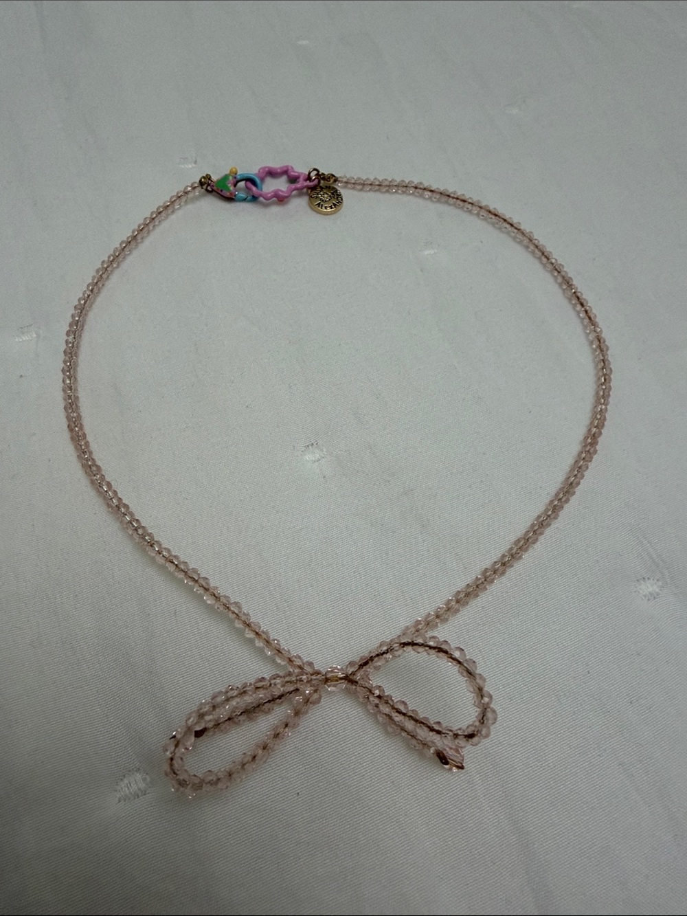 Susan Alexandra Pale Pink Beaded Bow Necklace